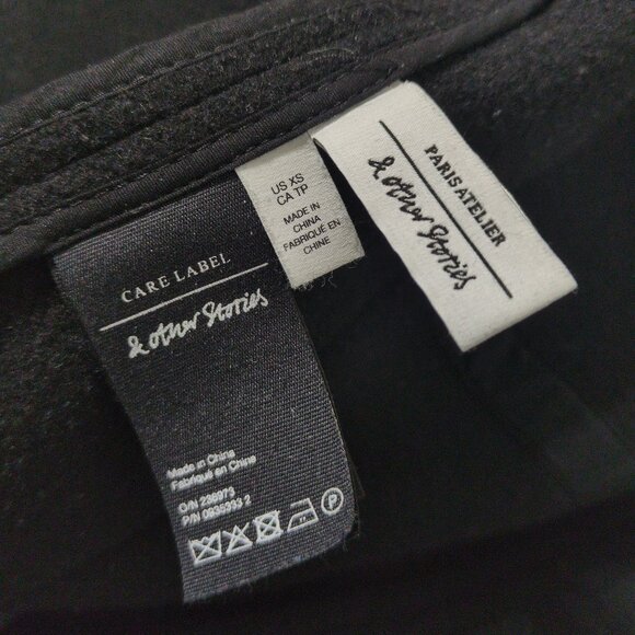 & Other Stories Jacket Size XSmall Black Wool Blend Belted Mid Hip Length Button - Picture 4 of 16